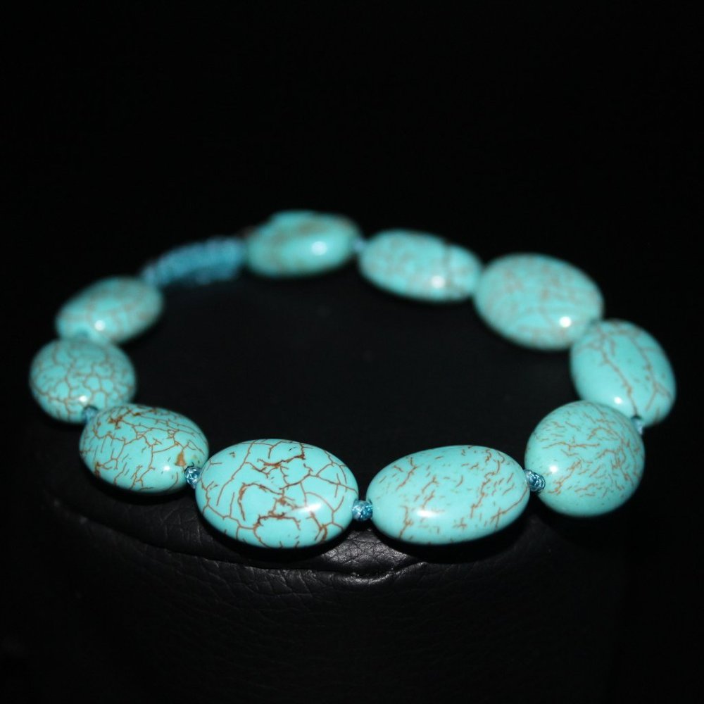 Handmade Turquoise Beaded Bracelet/ Macramé